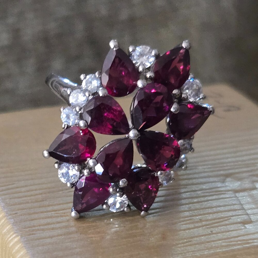 Garnet Ring, 925 silver, size 10
